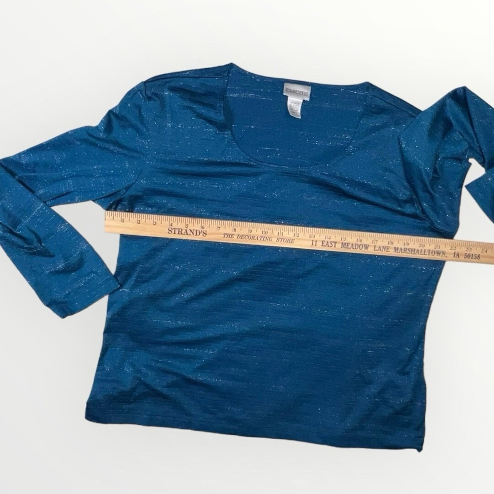 Chicos Sparkle top Teal Blue knit metallic stripes Sz 3 Or XL Pullover Sparkle - Picture 8 of 11